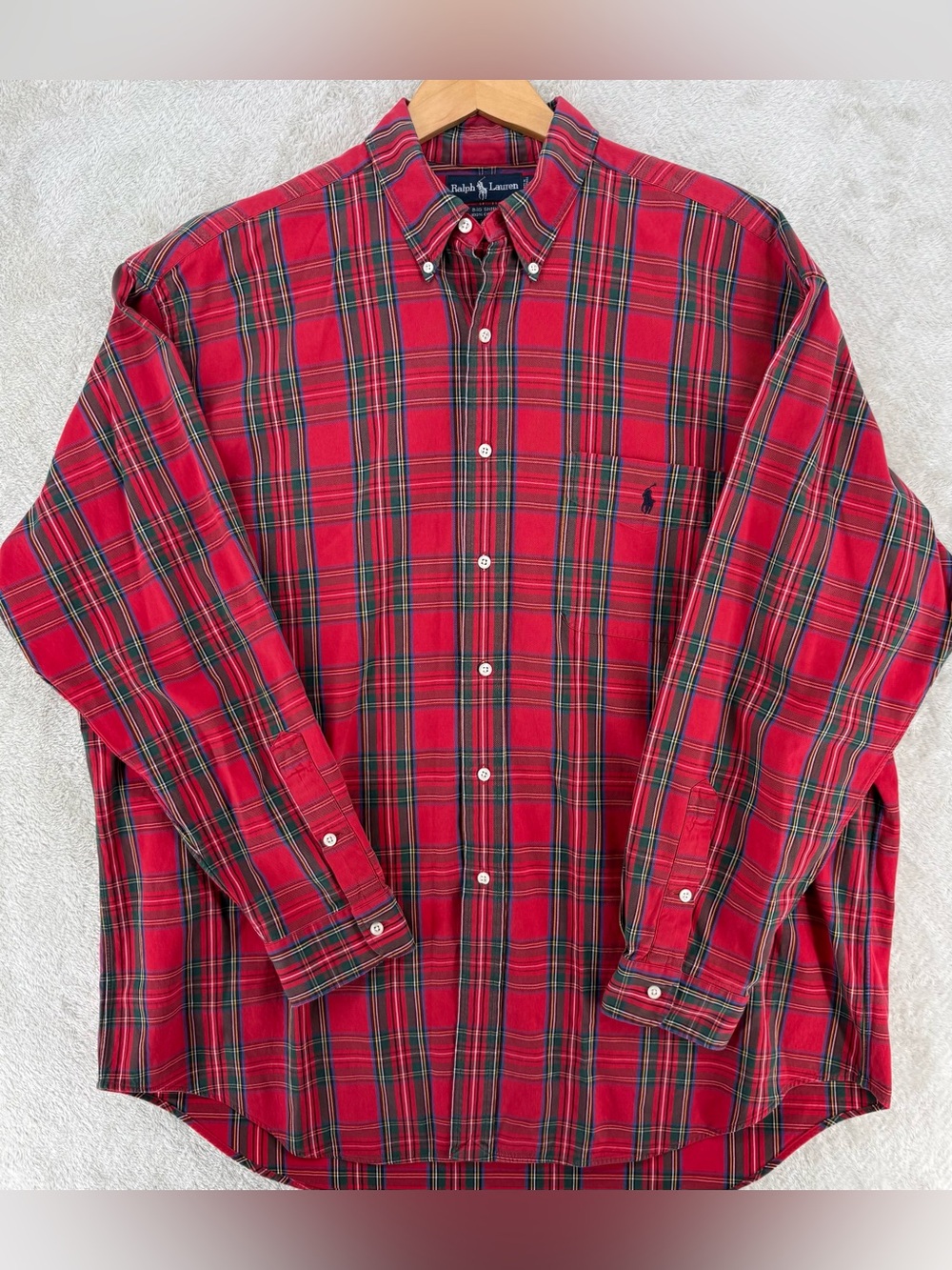 Polo Ralph Lauren Big Shirt Men’s XL Red Plaid Button Down Shirt 100% Cotton